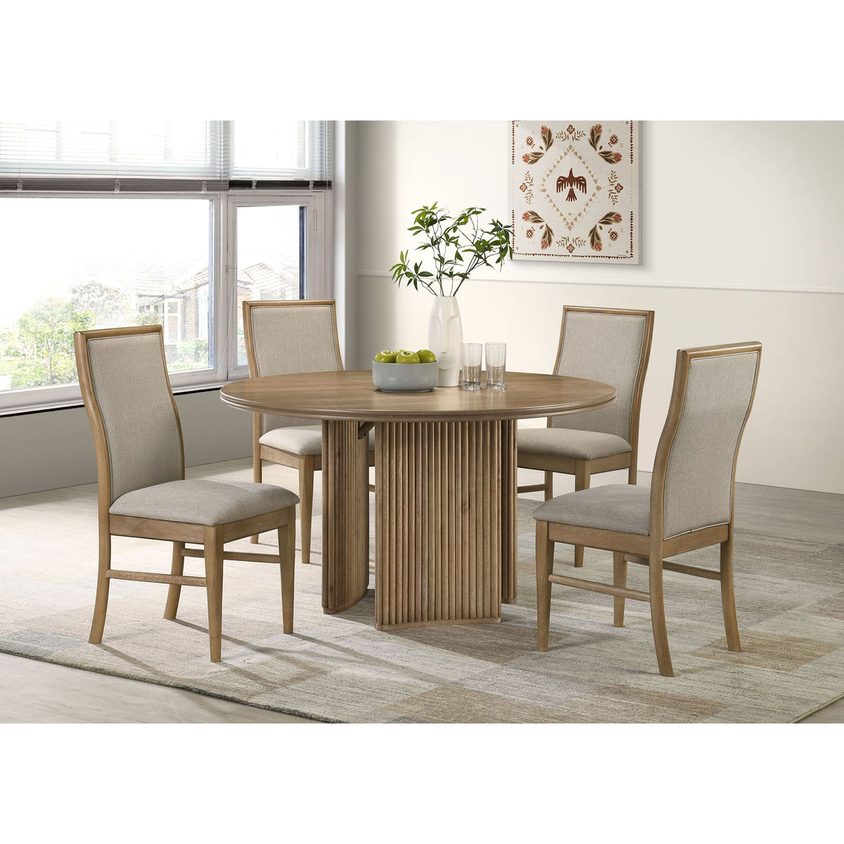 Dreydon - 5 Piece Round Dining Table Set With Chairs - Light Brown