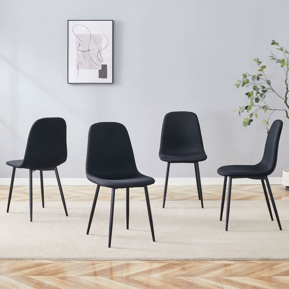 Modern Medieval Style Cushioned Side Chairs Set With Metal Legs For Kitchens
