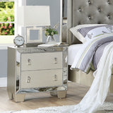 Nightstand With 2 Drawers And Mirror Accent - Silver