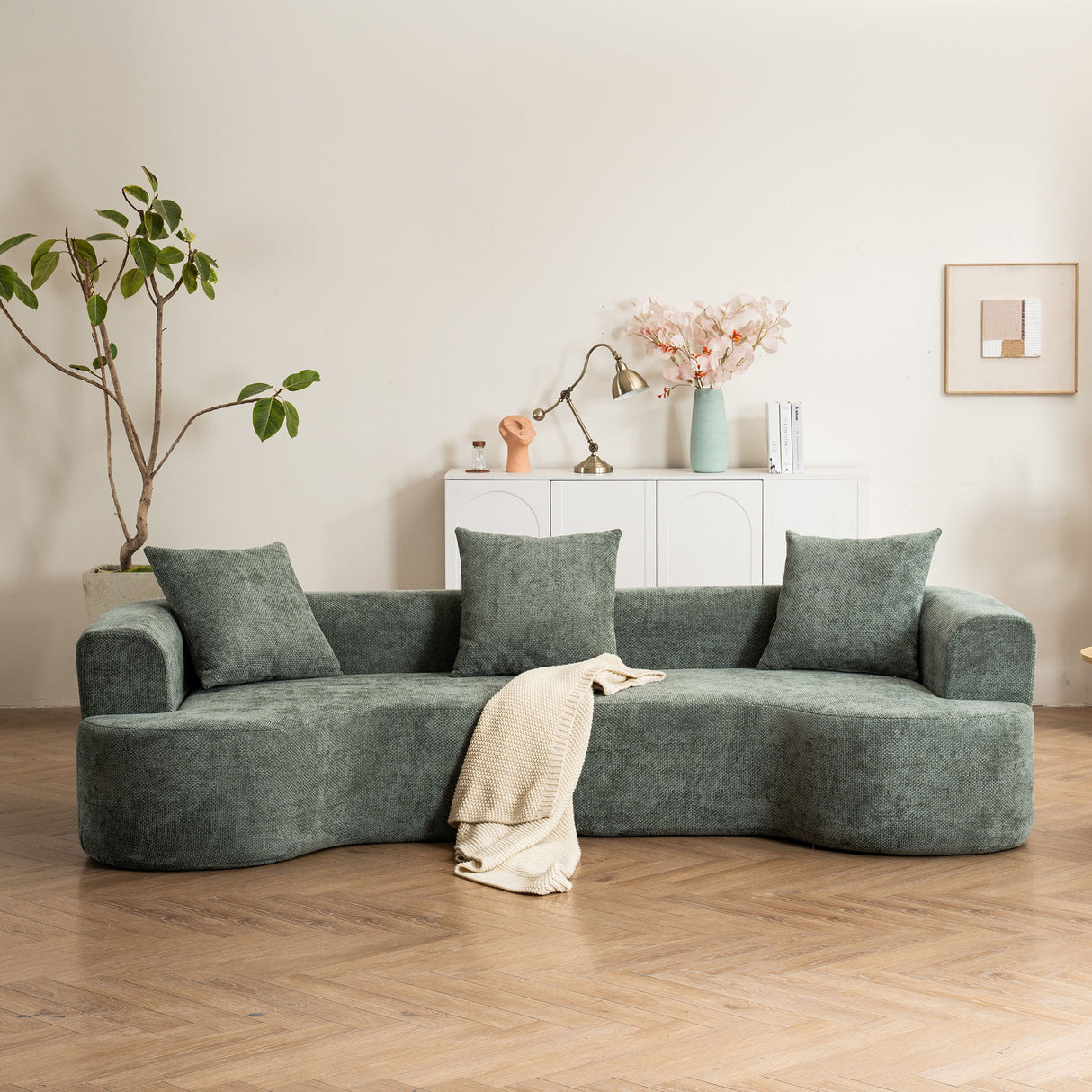 Modern Style Ultra Smooth Curved Sofa With 3 Pillows