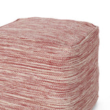 Enigma - Yarn And Cotton Square Pouf Ottoman With Polystyrene Beads - Red / White