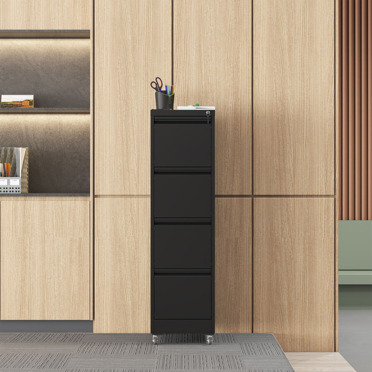 Drawer Metal Locking Vertical File Cabinet With Wheels Heavy Duty Lockable Storage