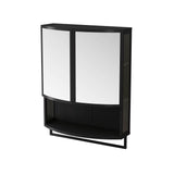 Arched Glass Double Door Wardrobe With Shatterproof Mirror, Open Shelf & Towel Rack