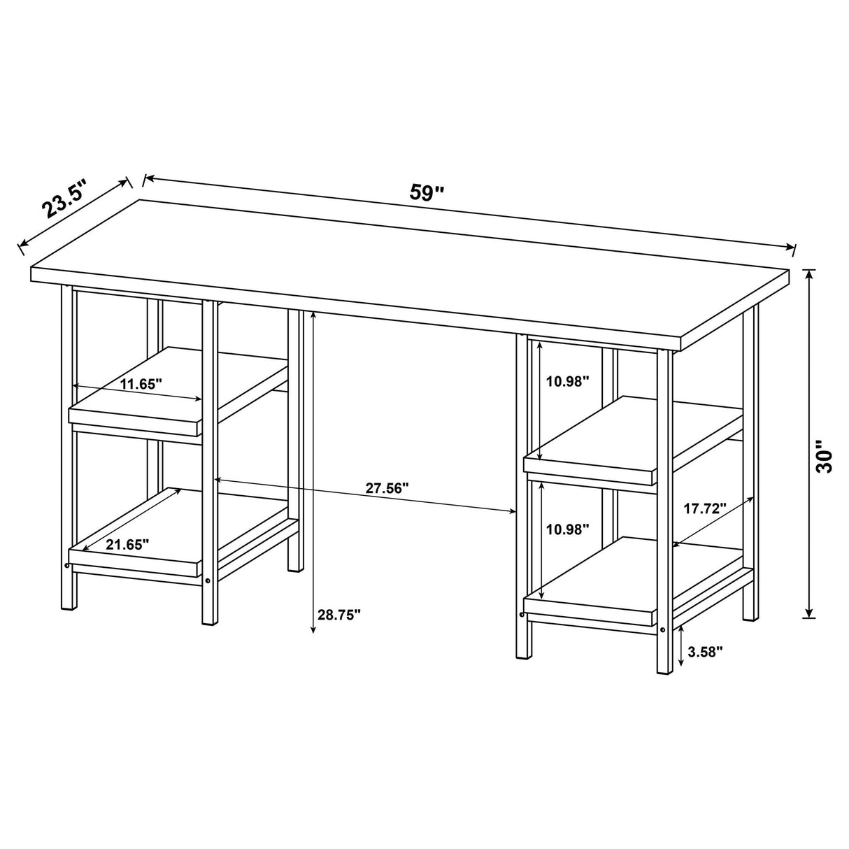 Salvaged - 4 Shelf Writing Desk With Hollow Board - Brown