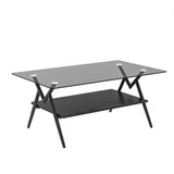 Rectangle Coffee Table With Tempered Glass Top And Shelf, Modern Table For Living Room
