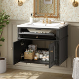 Wall Mounted Bathroom Vanity With Tip Out Drawer And Open Back Design