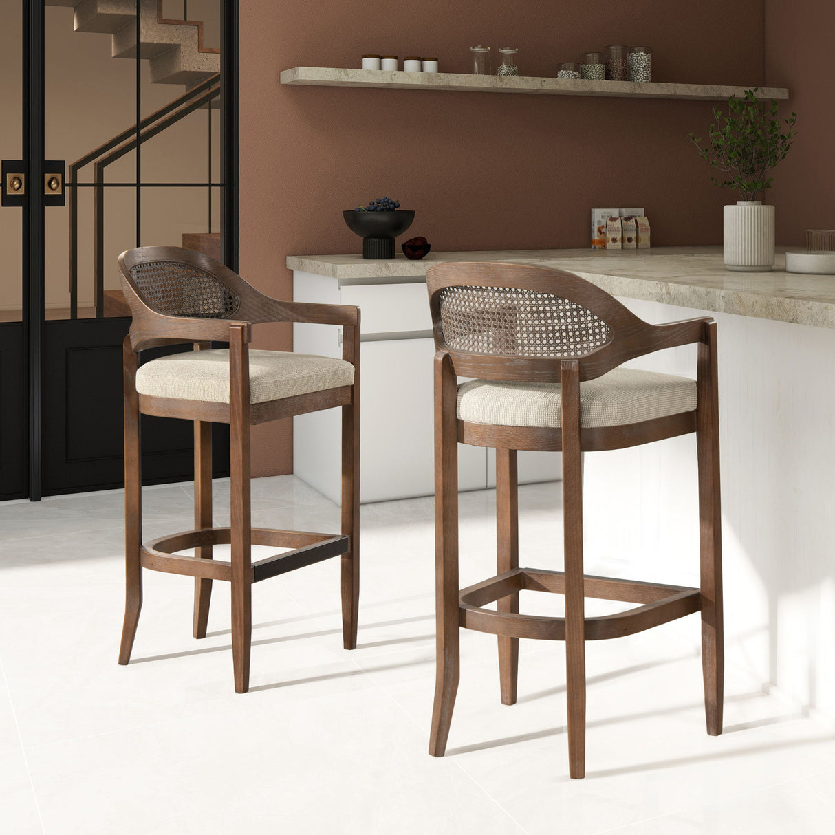 Americana - Mid-Century Modern Cane Back Counter Stool