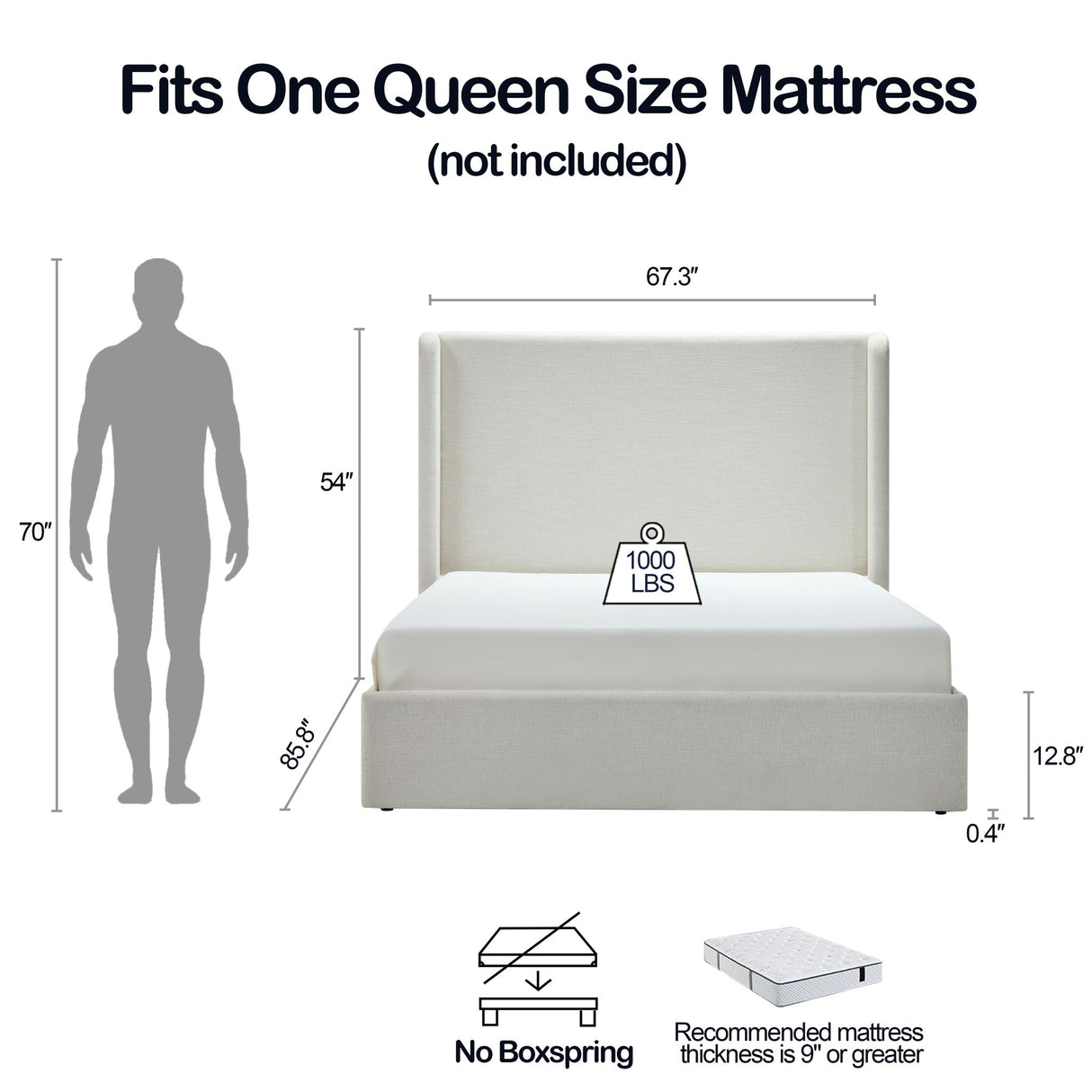 Carmen - Minimalist Upholstered Wingback Bed Frame With High Headboard