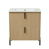 Bathroom Vanity With Ceramic Sink, Fluted Design