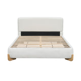 Elegant Boucle Upholstered Bed With Solid Wood Feet