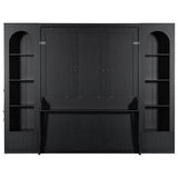 French Style Murphy Platform Bed With Shelf, Side Cabinets, Drawers And LED