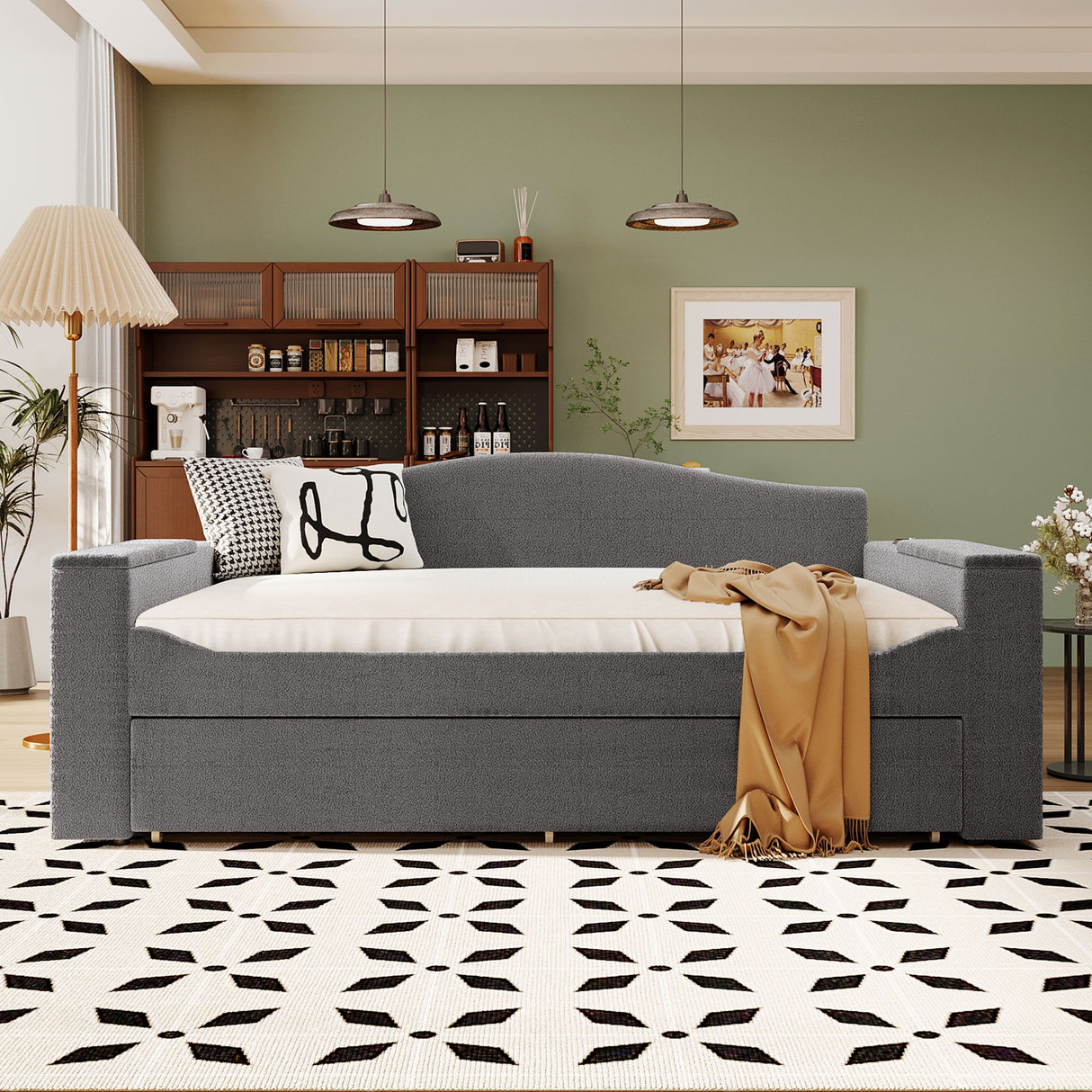 Upholstered Daybed With Storage Armrests, Trundle And Latest Integrated tooth Audio System