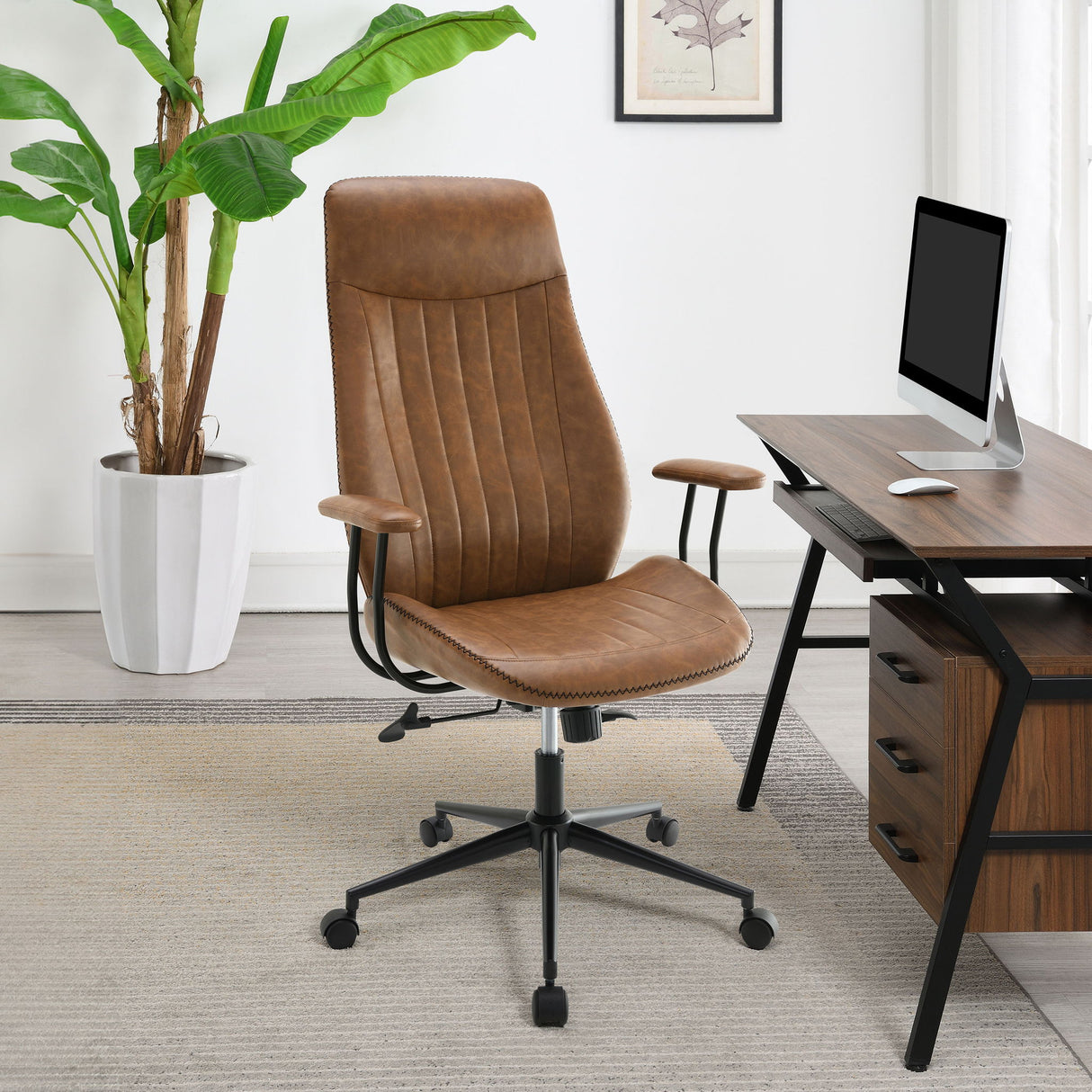 Hiram - Upholstered Adjustable Chair With High Back Support - Brown