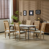 French Country Dining Chair With Rectangular Cane Backrest And Smooth Upholstered Seating