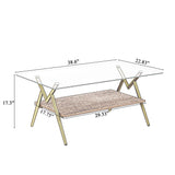 Rectangle Coffee Table With Tempered Glass Top And Shelf