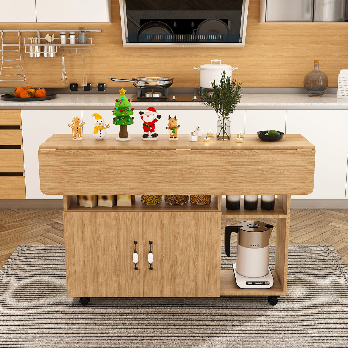 Multi Functional Folding Table With Storage Shelves And Wheels