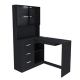 L-Shaped Computer Desk With Glass Cabinets, Built In LED Lights, USB Charging Ports