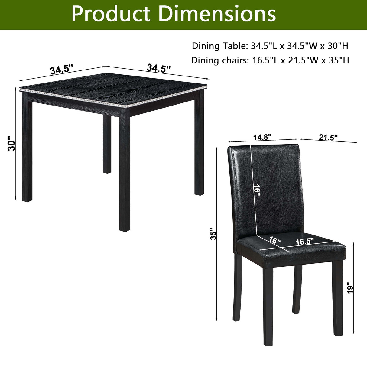 5 Pieces Wooden Dining Table Set, Square Table And 4 Upholstered Chairs