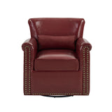Swivel Accent Chair With Rolled Arm, Sewn Pillow Back, Nailhead Trim For Living Room