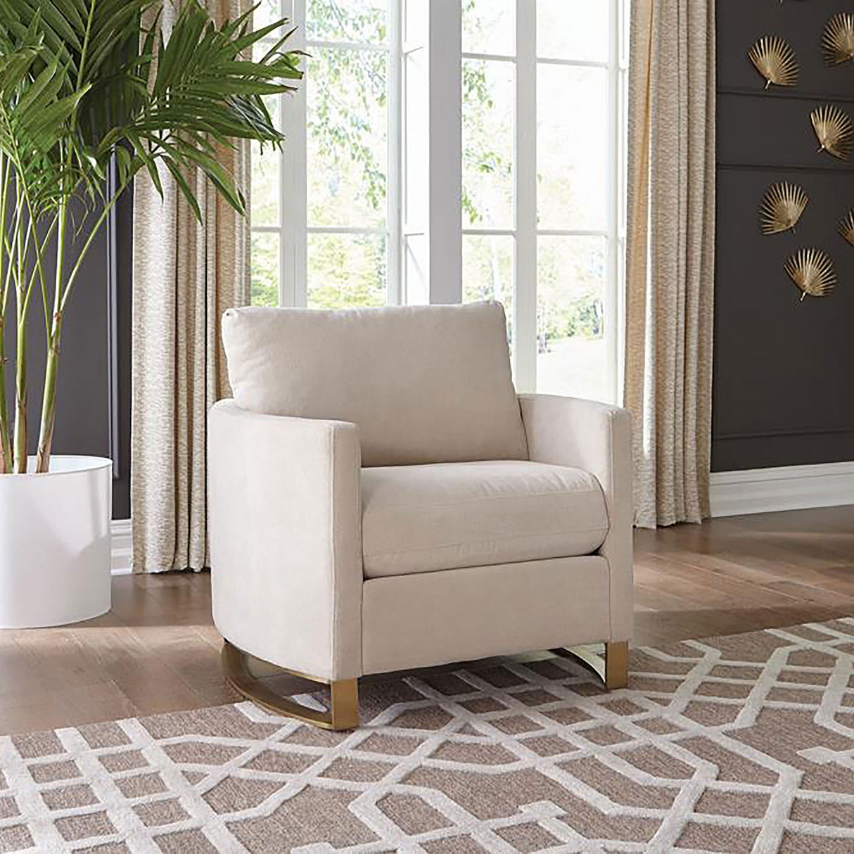 Rufo - Upholstered Curved Track Arm Chair - Beige