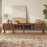 Doors TV Stand For TVs Up To 85", Entertainment Center With Storage Cabinets, TV Media Console Table For Living Room - Natural