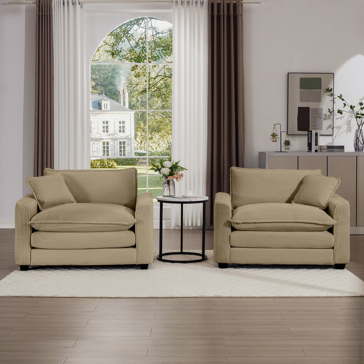 Modern Classic Fabric Single Chair Deep Seat Sofa With Pillow