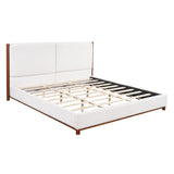 King Upholstered Bed Frame, No Box Spring Needed - Walnut / White