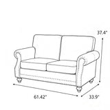 Loveseat Sofa With Nailhead Detail & Turned Legs, 2 Seater Upholstered Couch