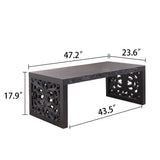 Rustic Carved Wood Coffee Table, Handcrafted Look With Ornate Side Panels