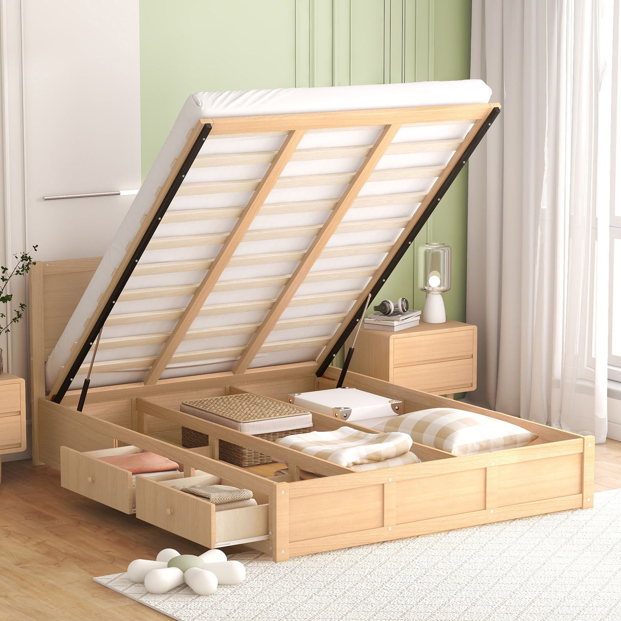 Platform Bed With Underneath Storage And 2 Drawers