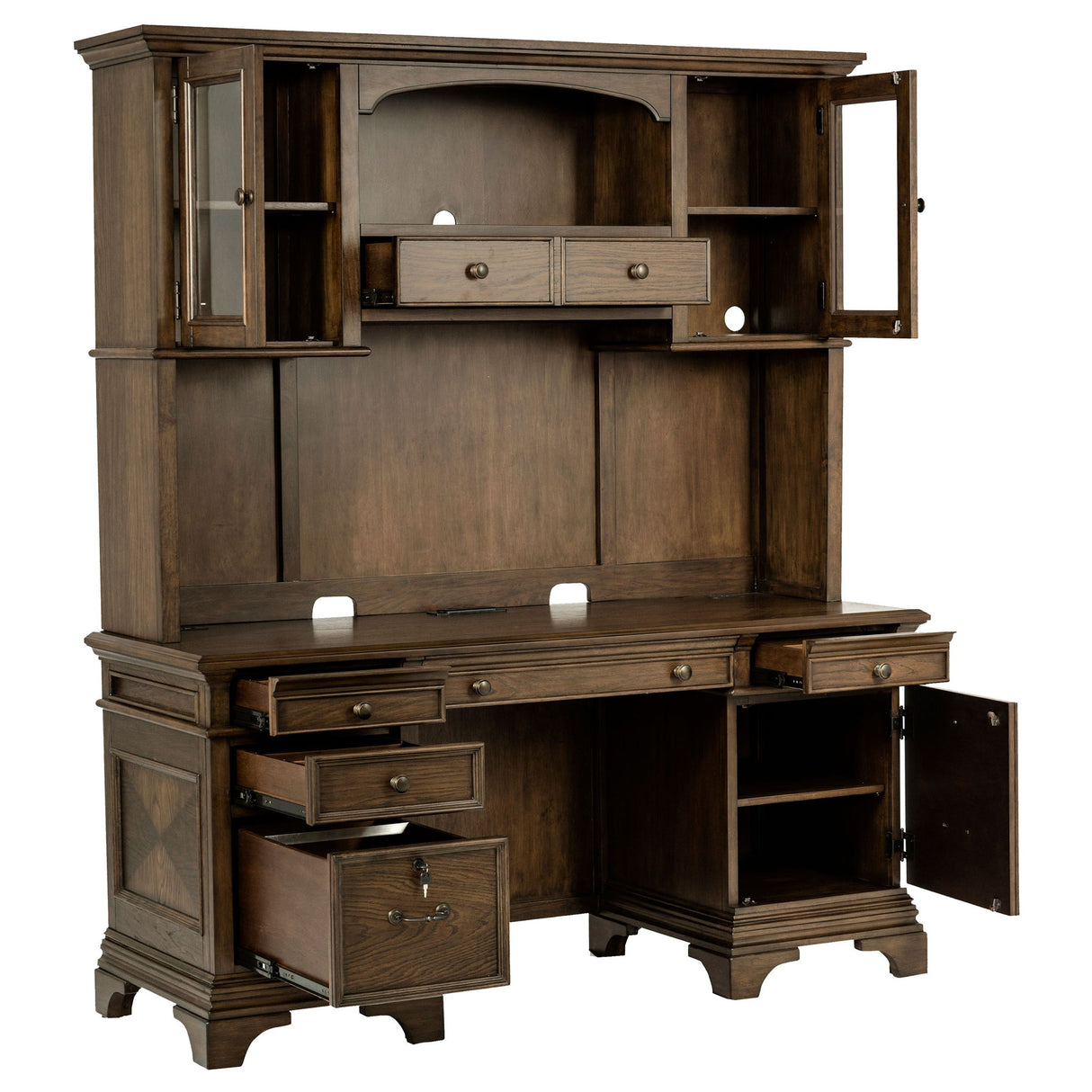 Stigham - 5 Drawer Credenza With Hutch - Oak