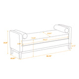 Elegant Upholstered Bench, Daybed, Ottoman With Wood Legs & Bolster Pillows - Ivory Boucle