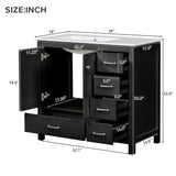 Bathroom Vanity With Ceramic Sink Combo, Abundant Storage Cabinet 2 Soft Close Doors And 5 Drawers