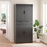 Fluted Kitchen Pantry Cabinet With 3 Keyboard Drawers & 6 Door Shelves Adjustable