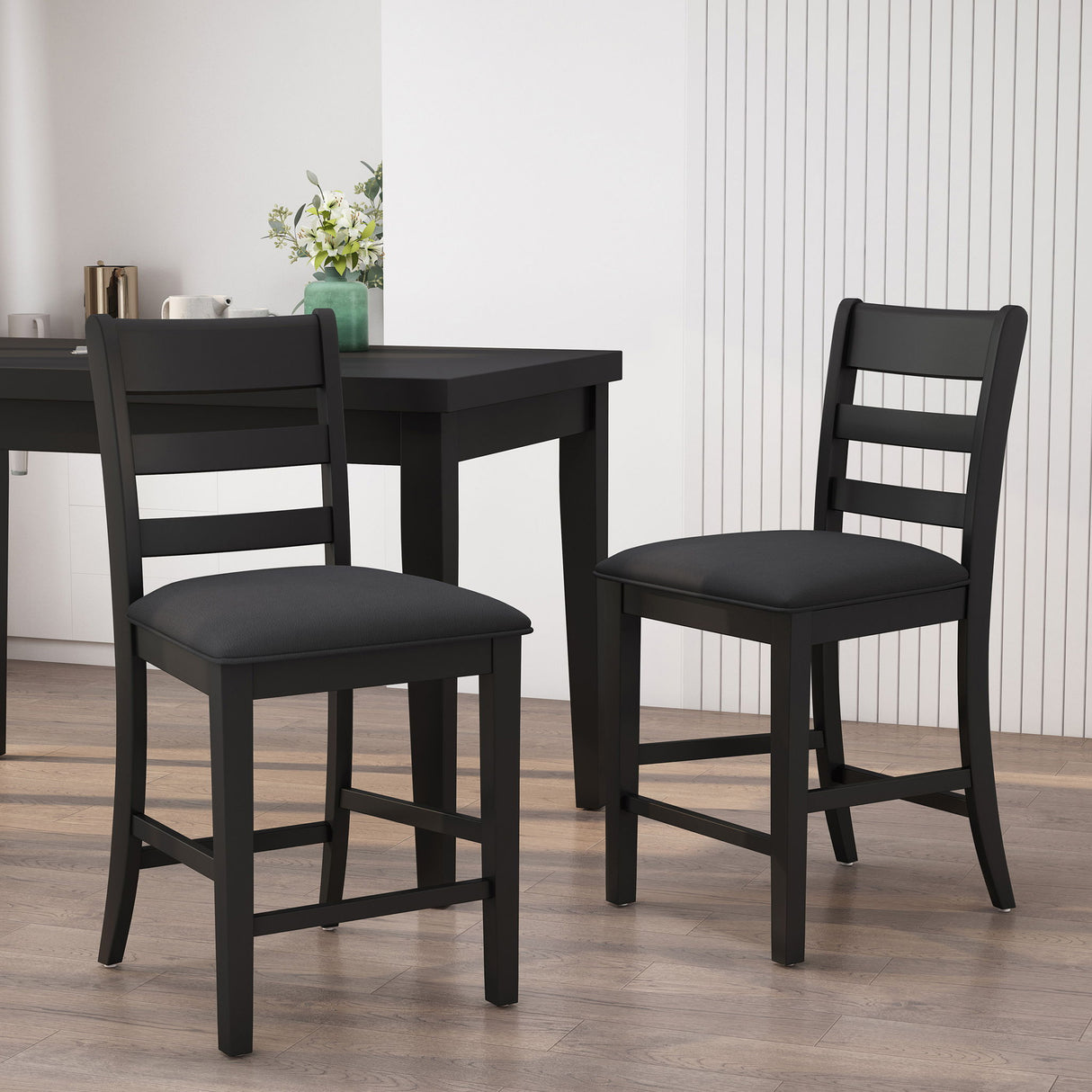 Farmhouse Upholstered Wood Counter Stools