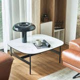 Modern Rectangular Rock Plate Coffee Table Open Space Design Golden Metal Frame Minimalist Living Room Center Table For Lounge Office - Black White
