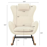 Rocking Chair Nursery, Teddy Upholstered Rocker Glider Chair With High Backrest, Adjustable Headrest & Pocket, Comfy Glider Chair For Nursery, Bedroom, Living Room, Offices, Rubber Wood