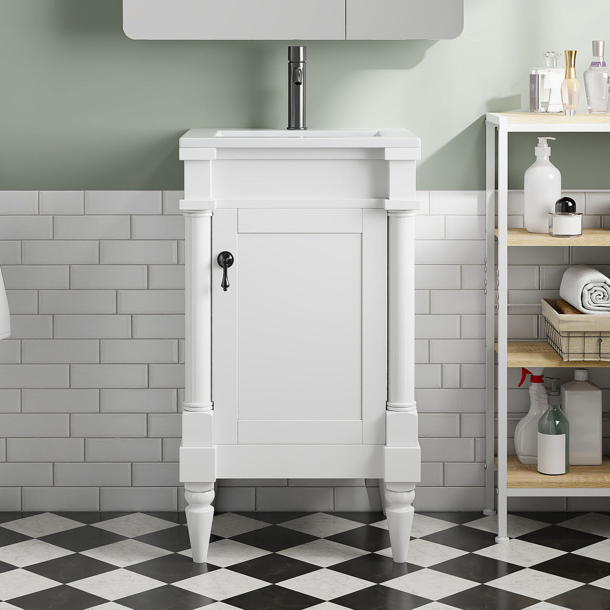 Bathroom Vanity With Sink, Storage Cabinet With Door, Drop In Sink, Compact Freestanding Design
