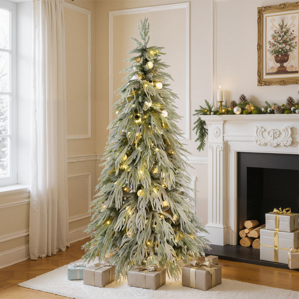 Snow Flocked Christmas Tree With LED Lights