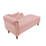 Chaise Lounge Indoor, Lounge Chair For Bedroom With Storage & Pillow, Modern Upholstered Rolled Arm Chase Lounge For Sleeping With Nailhead Trim For Living Room Bedroom Office