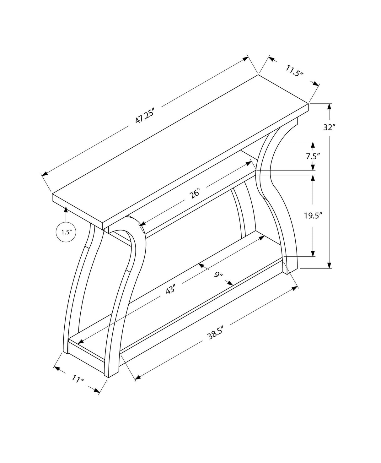 Accent Console Table For Entryway, Unique Curved Design