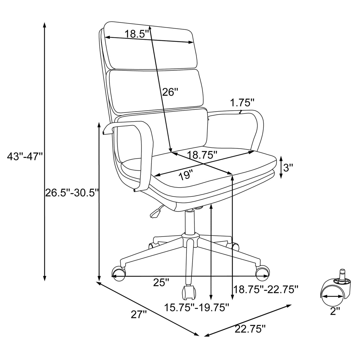 Molly - Upholstered Adjustable High Back Office Chair With Base - White