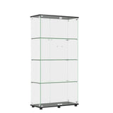Modern Glass Display Cabinet With 4 Shelf Double Doors And Lock, Tempered Glass Bookshelf For Living Room - Black