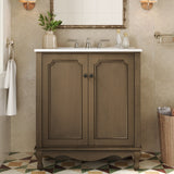Vintage Bathroom Vanity With Ceramic Sink, Adjustable Shelves