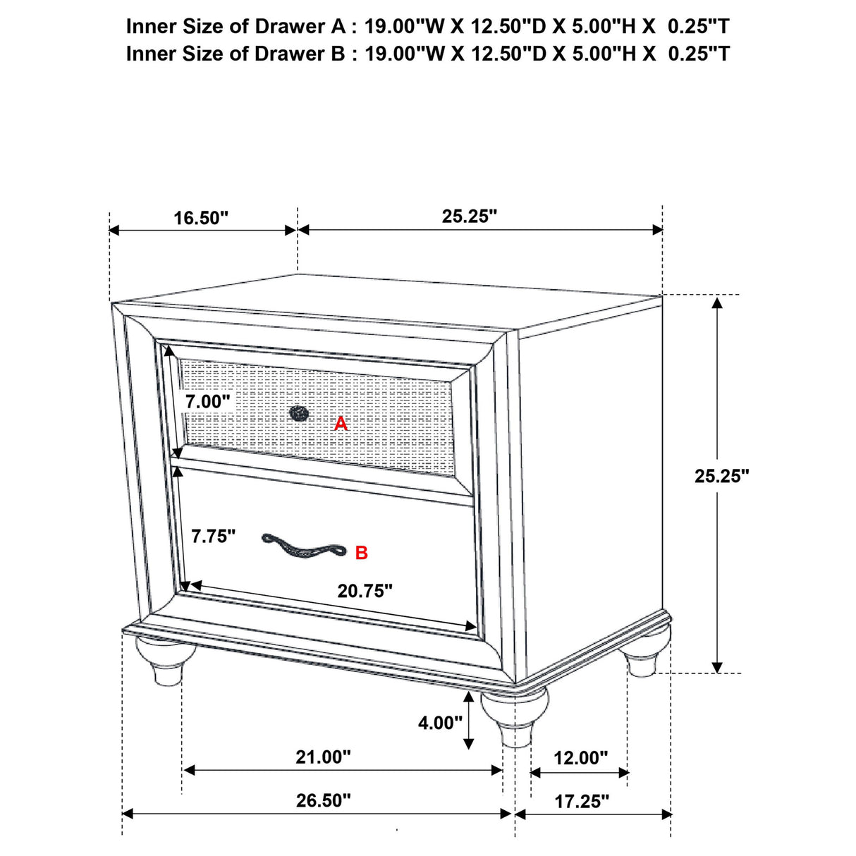 Barzini - 2 Drawer Nightstand Storage - White