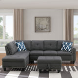 Alger - Left Hand Facing Sofa & Chaise With Ottoman - Dark Gray