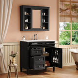 Bathroom Vanity With Mirror Cabinet, Single Sink With 2 Soft Closing Doors And 4 Drawers