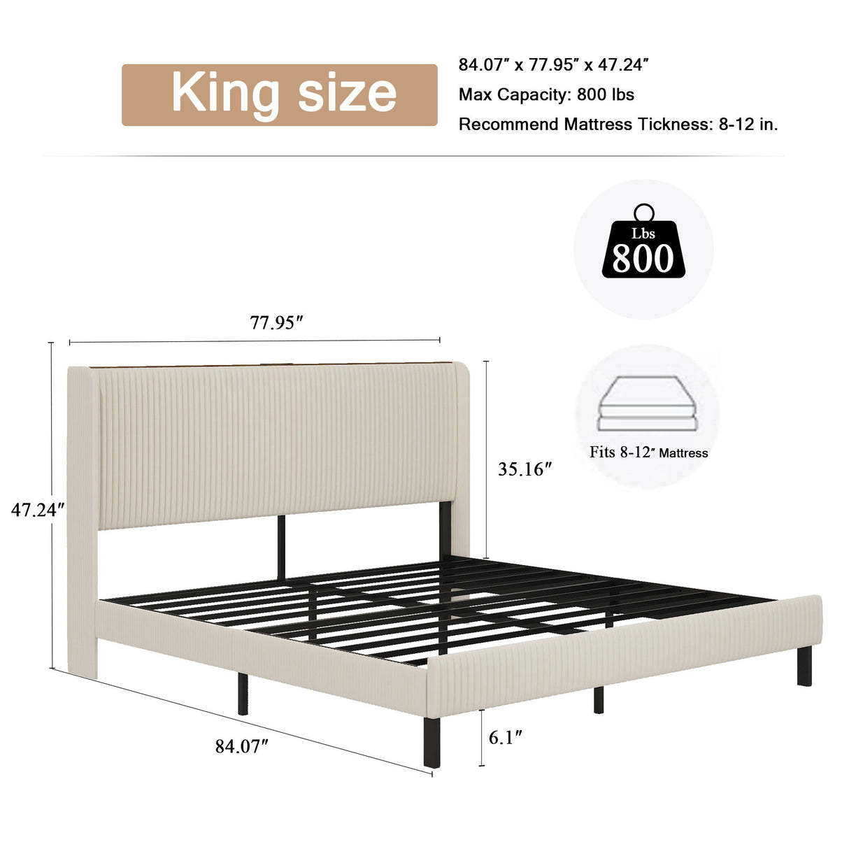 Platform Bed With Metal Frame And Charging Station